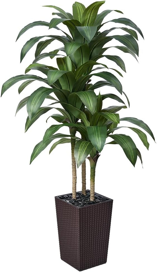 5FT Artificial Dracaena Tree - UV Resistant Faux Tropical Plant, Potted Fake Tree with Taper Planter & Pebbles - Indoor Outdoor Greenery for Home, Porch, Living Room, Bedroom Decor, VN127