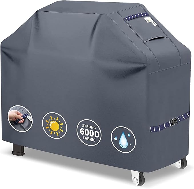 59" Grill Cover Heavy Duty Outdoor BBQ Covers for Outdoor Waterproof Fade Resistant Gas Cover, All Weather Protection Gas Grill Covers for Weber Genesis Charbroil, Grey