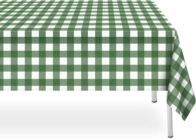 2 Pack Sage Green and White Checkered Tablecloth, Plastic Table Cloths for Parties Disposable, 54x108 in Waterproof Rectangular Gingham Camping Tablecloth for Birthday, Party, Baby Shower