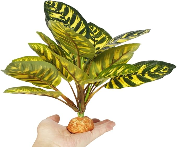 Reptile Terrarium Decor Plants, Bearded Dragon Tank Accessories fit Crested Gecko Leopard Lizard Chameleon Ball Python Snake Frog - Yellow Fake Prayer Peacock Plants
