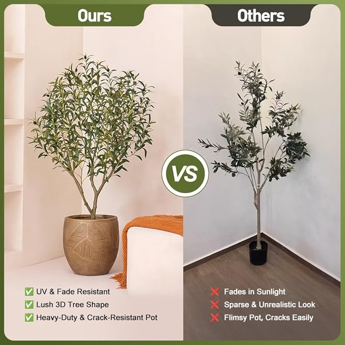 Olive Tree Artificial – 5ft Faux Olive Tree with UV Resistant Leaves - Tall Fake Plant in Pot, Large Floor Plants for Indoor & Outdoor, Living Room, Office, Modern Home Decor, VN126