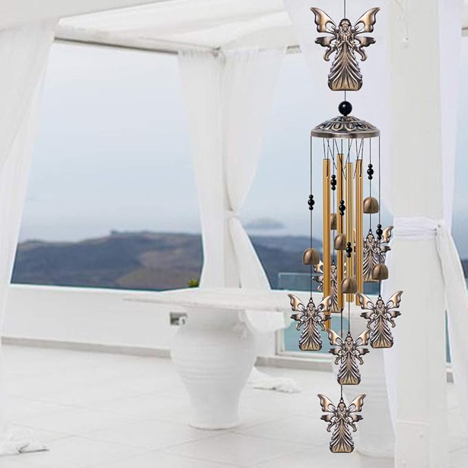 Garden Angel Wind Chimes Outdoor Indoor Decor - With 4 Tubes 6 Bells 7 Angels Wind Chime, Mobile Romantic Wind Catcher, Angel Windchimes for Home, Mom Gifts, Balcony, Tree, Festival, Garden Decoration