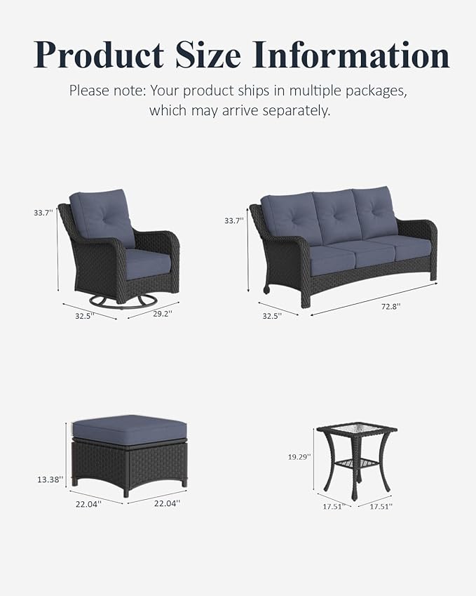 LayinSun 9 Piece Wicker Outdoor Furniture Set with 6-inch Comfy Cushions, High Back Patio Furniture Set with Swivel Rocking Chairs and Side Table