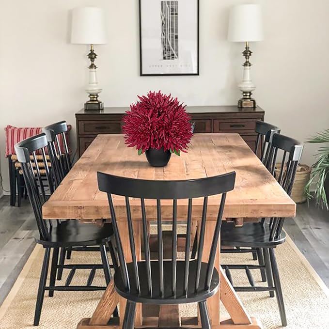 Hollyone Artificial Mums Flowers in Vase Faux Chrysanthemum Silk Flower Potted Plant Fake Plants & Flowers with Pot Floral Arrangements Bouquets Pincushion Spider Mum Flower Home Decor Red