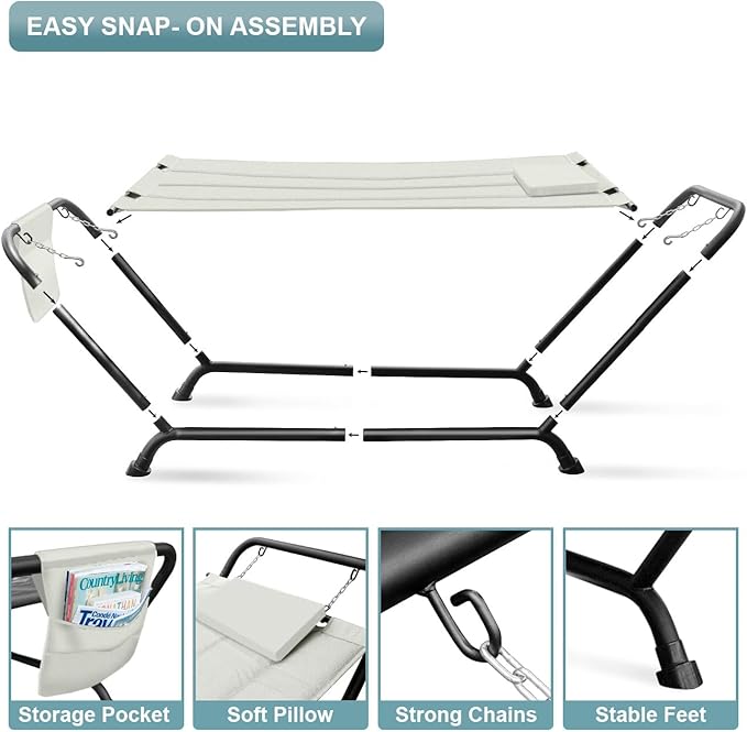 Sorbus Cozy Hammock Bed- Patio Hammock with Stand w/Pillow and Storage Pockets- Heavy Duty 500lbs Support- Durable Outdoor Hammock- For Patio, Garden, Backyard, Poolside- Weather Resistant Outdoor Bed