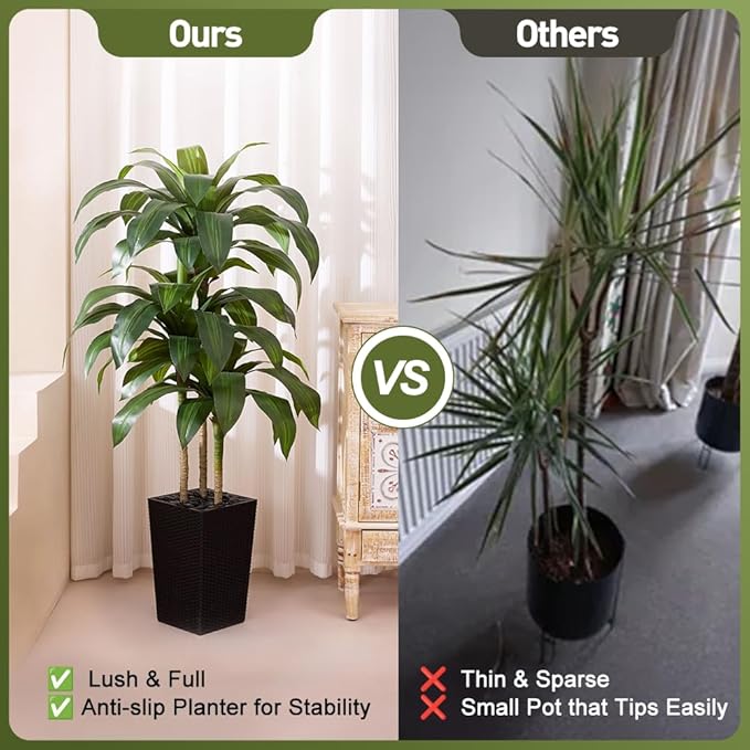 5FT Artificial Dracaena Tree - UV Resistant Faux Tropical Plant, Potted Fake Tree with Taper Planter & Pebbles - Indoor Outdoor Greenery for Home, Porch, Living Room, Bedroom Decor, VN127