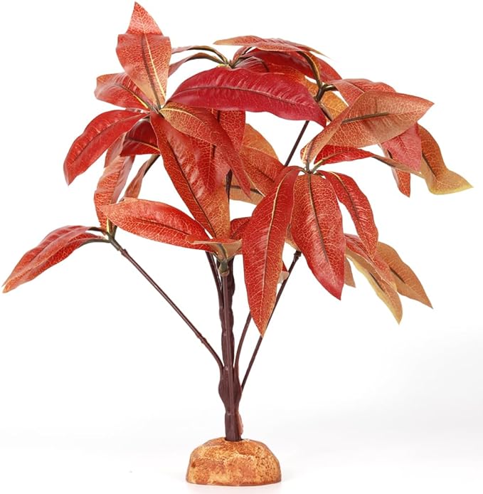 Fake Red Money Tree Plant, Reptile Decor for Terrarium, Crested Gecko Tank Accessories fit Leopard Gecko Bearded Dragon Lizard Chameleon Snake Tortoise