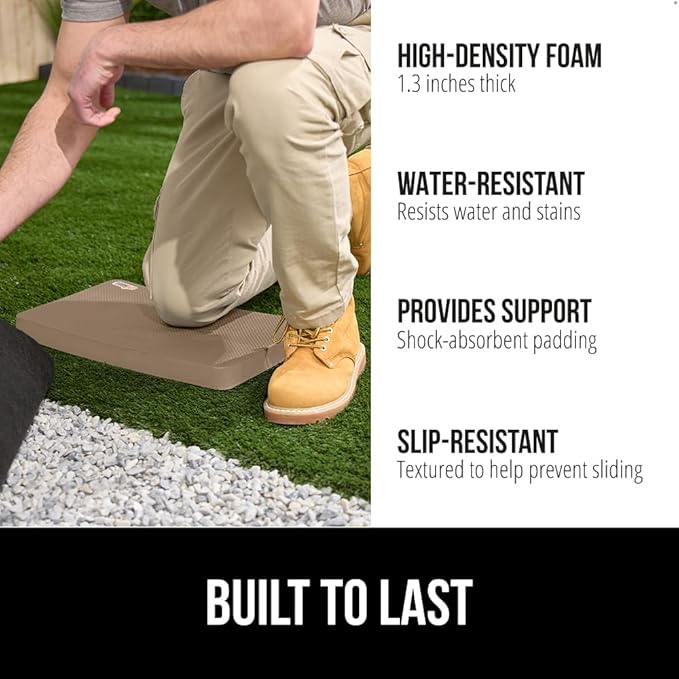 GORILLA GRIP Extra Thick Patent Pending Garden Kneeling Pad, 17.5 x 11 Inch Supportive Soft Foam Knee Cushioning for Gardening, Water Resistant, Bathing Baby, Working Supplies Lightweight, Beige
