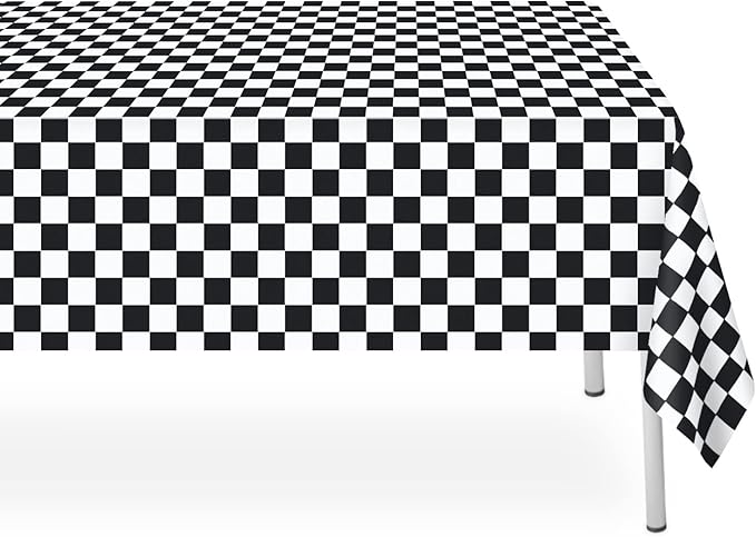 6 Pack Black and White Checkered Tablecloth, Plastic Table Cloths for Parties Disposable, 54 x 108 inch Waterproof Black Checkered Flag Table Cloth for Birthday, Party, Picnic, School