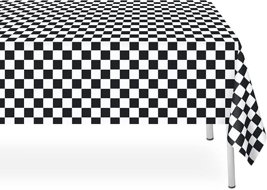 6 Pack Black and White Checkered Tablecloth, Plastic Table Cloths for Parties Disposable, 54 x 108 inch Waterproof Black Checkered Flag Table Cloth for Birthday, Party, Picnic, School