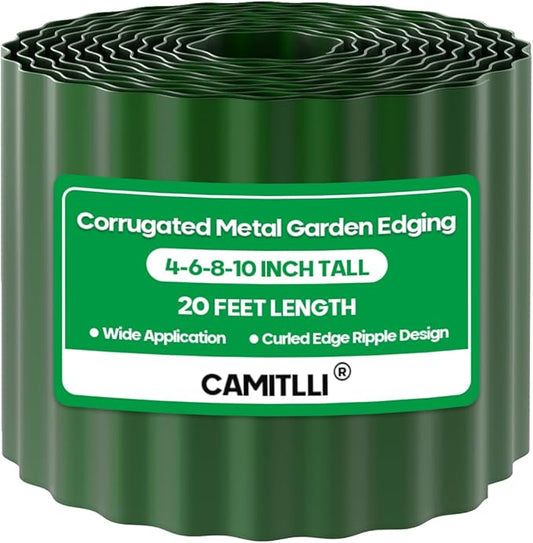 Corrugated Metal Garden Edging, Sturdy Tall Landscape Edging Borders, Perfect DIY for Flower Beds, Lawn and Pathway, Tree Surrounds, Paver Edges (Green, 10"×20FT)