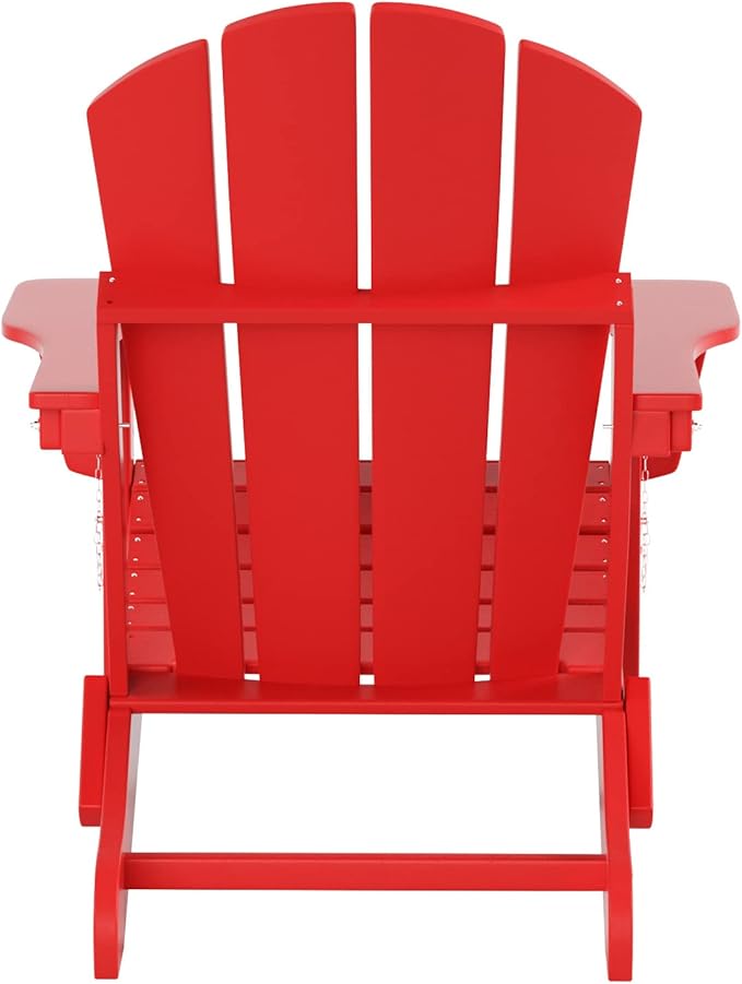 WO Home Furniture Adirondack Chairs Table Set of 3 PCS Outdoor Folding Chairs Coffee Table Weather/UV Resistant for Lawn, Garden, Bon Fire, Balcony (Red)