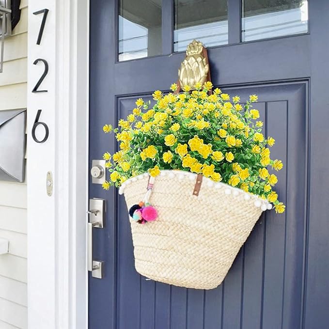 GREENRAIN Artificial Flowers Outdoor Fake Flowers for Decoration UV Resistant No Fade Faux Plastic Plants Garden Porch Window Box Décor (6 Bundles, 2#Yellow)