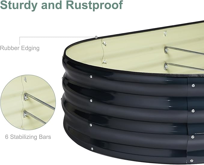 2Pcs 12" Tall Coal Grey Oval Galvanized Steel Raised Garden Bed - 7x3ft Modular Metal Planter Box for Outdoor Gardening | Durable Metal Raised Flower Beds Outdoor Large Planters