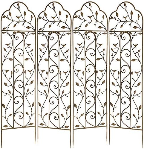 Gardman Nature Garden Trellises – Set of 4, 58" H, Aged Bronze | Metal Trellises with Bird & Leaf Design | Decorative Outdoor Plant Supports for Roses, Vines & Vertical Privacy Screens