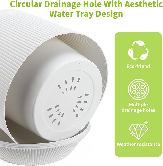 Plant Pots，Set of 2 Plastic Large Pots for Indoor Plants,Flower Pots Outdoor Planters with Drainage Hole and Seamless Saucer,(White 15Inches)