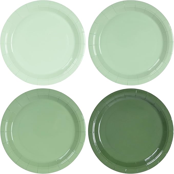 48Pcs Sage Green Paper Plates Gradient Green Party Plates 7”Disposable Round Dessert Plates for Birthday Wedding Bridal Baby Shower Christmas Party Supplies 4 Colors