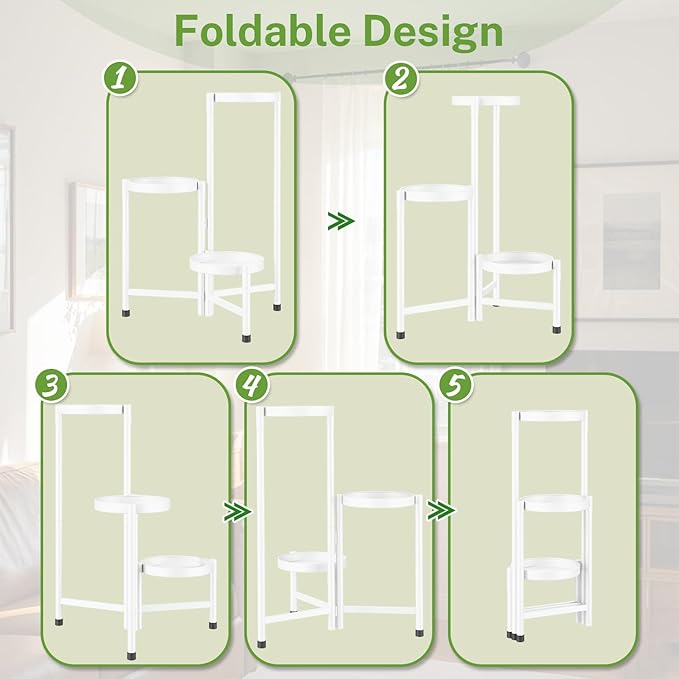 iDavosic.ly Plant Stand Indoor Outdoor, 3 Tier Corner Metal Flower Display Holder Shelf, Folding Tall Orchid Rack for Patio Balcony Porch Garden Living Room House, White