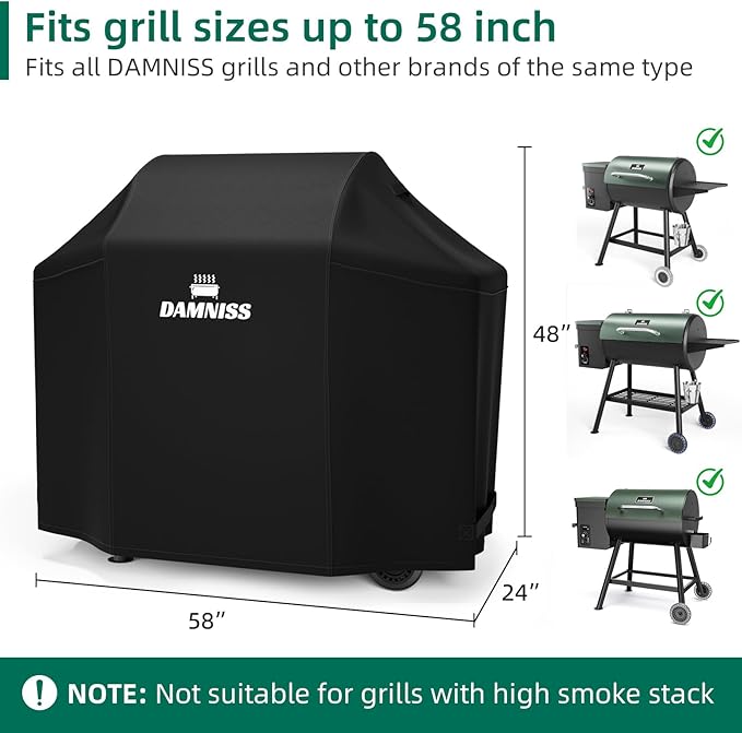 Grill Cover for Outdoor Grill, 58 Inch Pellet BBQ Grill Covers, Polyester Fabric Waterproof Universal Gas Charcoal Barbecue Grill Cover for 300/305/550 Series Smoker