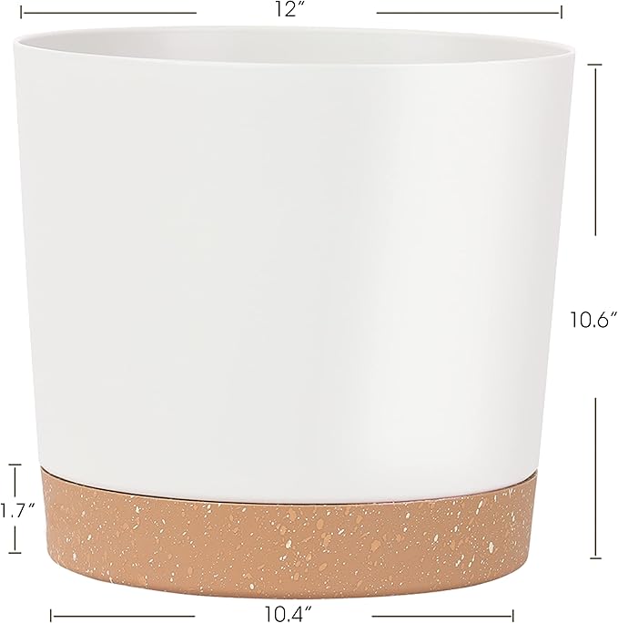 kubvici Plant Pots for Indoor Plants, 2 Pack 12 Inch Pots for Plants, Lightweight Large White Planters for Indoor Outdoor, Big Plastic Plant Pot Flower Pot with Drainage (12” White)