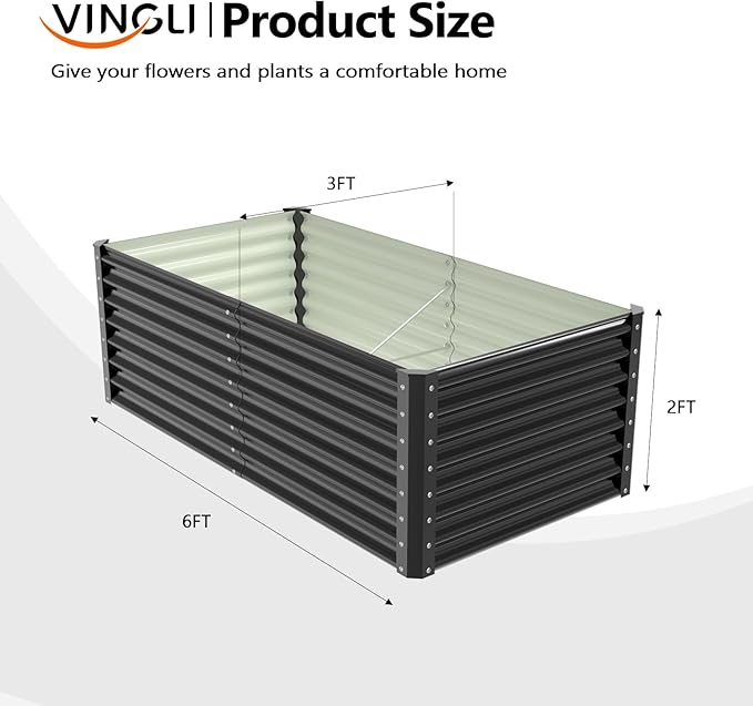 VINGLI 6x3x2ft Raised Garden Bed, Large Planter Garden Boxes Outdoor, Planter Raised Beds Kit for Gardening for Vegetables, Flowers, Herbs (Black)