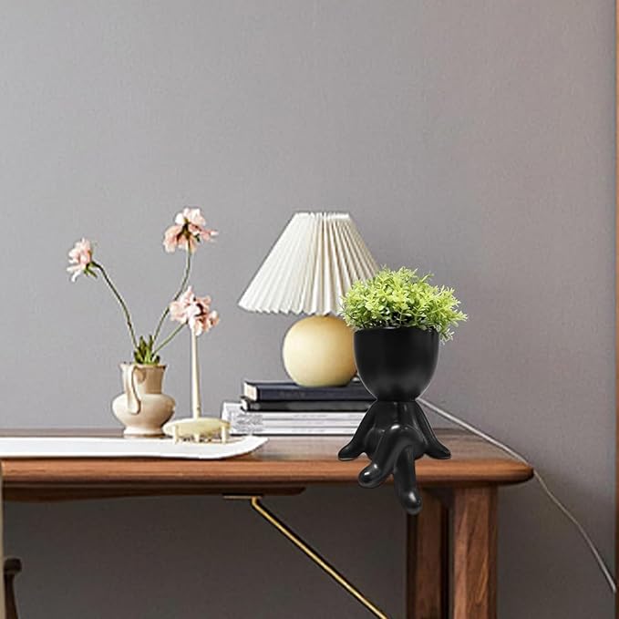 Zerzsy Small Fake Plants with Human-Shaped Pots Office Decor for Women and Men, Cute Faux Plants Indoor for Office or Home Decoration- Set of 1