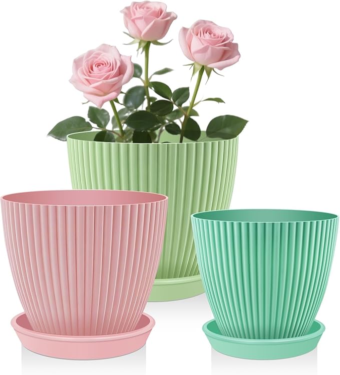 SupKing Plant Pots 5/4/3.5 Inch Set of 3,Small Mini Cute Plastic Flower Pots Planters with Mesh Drainage Holes Green Pink Blue Nursery Round Planting Pot for Indoor Outdoor Garden Plants