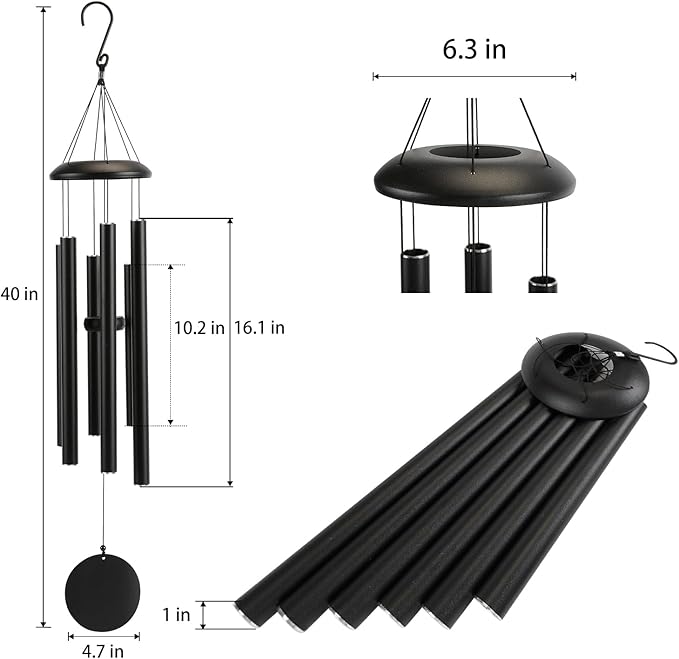 Large 40" Wind-Chimes-Outdoor-Deep-Tone, Soothing Melodic Tones Windchimes, Wind Chimes for Outside, Black Memorial Wind Chime Best Gift for Mom Women Grandma Neighbors