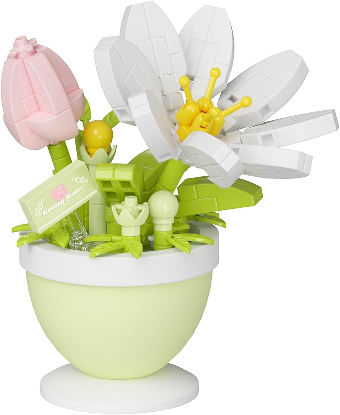 Mini Flower Bonsai Building Toy Potted Plant Blocks Artificial Particle Flower Botanical (Gesang Flower)