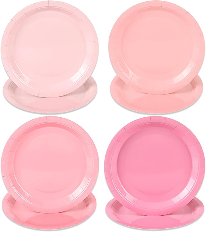 Pink Paper Plates Gradient Pink Party Plates 7”Disposable Round Dessert Plates for Birthday Wedding Bridal Engagement Baby Shower Party Supplies 4 Colors (24)