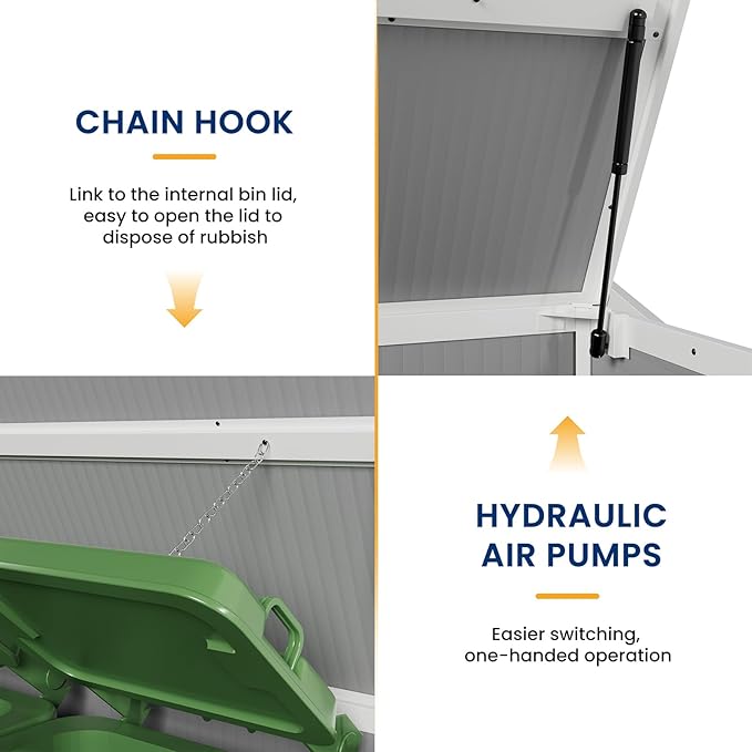 Amopatio 41 Cu Ft Horizontal Outdoor Storage Shed, Resin Trash Can Storage Weather Resistance, Garbage Can Shed for Garden Tools, Lawn Mowers, Garbage Cans, Patio Use, Grey