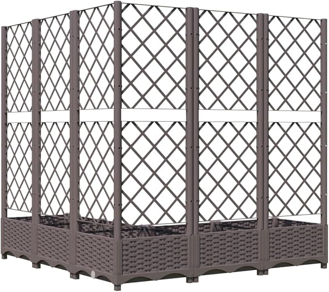 Garden Planter Box with Trellis, Outdoor Raised Garden Bed for Climbing Plants, Brown 47.2"x47.2"x47.8" PP