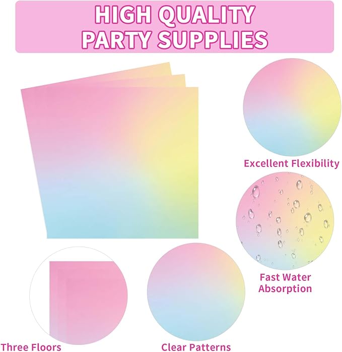 96Pcs Pastel Rainbow Birthday Party Supplies Iridescent Pastel Plates and Napkins Tableware Sets Rainbow Party Decorations for Girls Baby Shower Sprinkle Valentine's Day Party Favors Serves 24