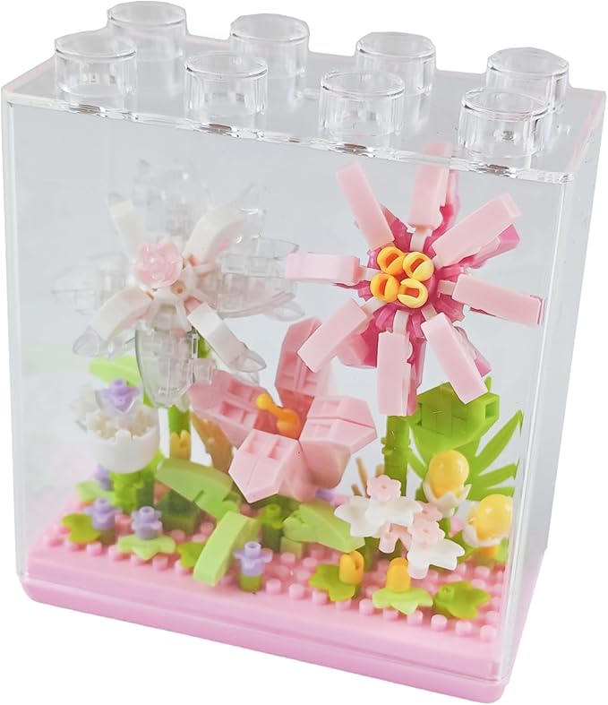 Flower Fairy DIY Flower Plant Building Blocks Toy - Creative Botanical Collection for Kids and Adults Home and Collection Art Home Office Decor with Dust Cover