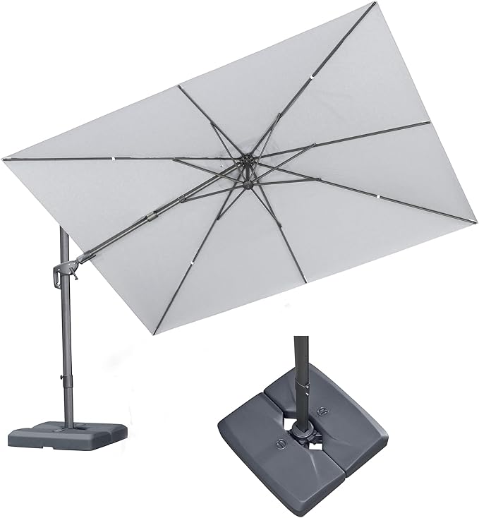 PURPLE LEAF 11' X 8' Swivel Outdoor Patio Aluminum Umbrella with Base Left-right Tilting Cantilever Offset Umbrella with UV Resistant Heavy Duty Fabric for Deck Pool Patio Backyard, Pebble Grey