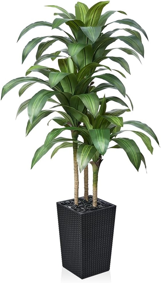 5FT Artificial Dracaena Tree - UV Resistant Faux Tropical Plant, Potted Fake Tree with Taper Planter & Pebbles - Indoor Outdoor Greenery for Home, Porch, Living Room, Bedroom Decor, VN127