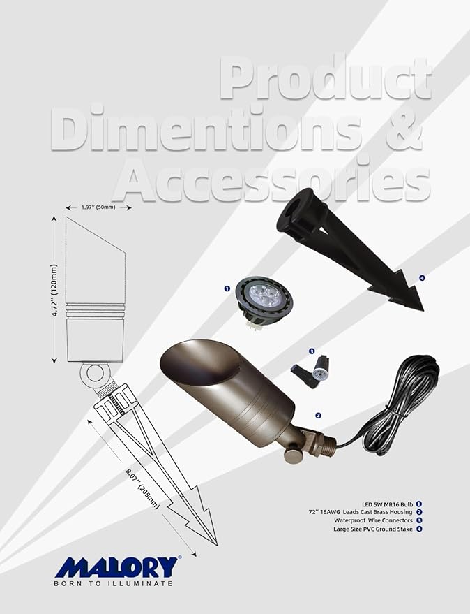 MALORY Brass Outdoor Spot Lights,12V AC/DC Low Voltage LED Landscape Lighting,Waterproof Spot Up Light for Garden,Patio and Yard (S05-Bronze, 12-Pack with Bulb)