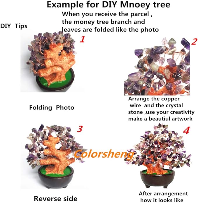 7 Inch Quartz Crystal Money Tree Bonsai Feng Shui Gem Decoration for Wealth and Luck (Red)