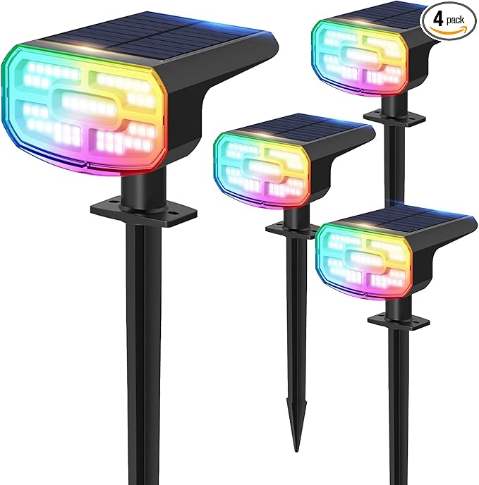 Color Changing Solar Spot Lights Outdoor Waterproof IP65,9 Lighting Modes Multicolor RGB Halloween Spotlight for Porches Yard Gardens Landscape Deconrations-4 Pack
