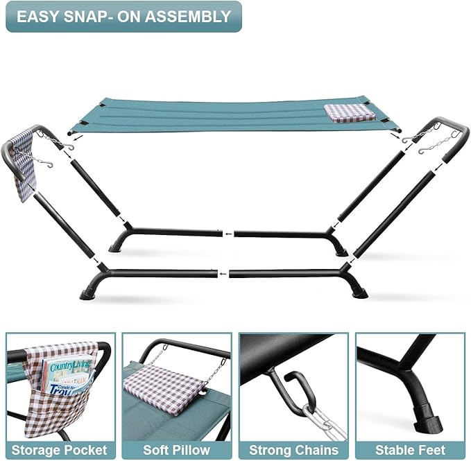 Sorbus Cozy Hammock Bed- Patio Hammock with Stand w/Pillow and Storage Pockets- Heavy Duty 500lbs Support- Durable Outdoor Hammock- For Patio, Garden, Backyard, Poolside- Weather Resistant Outdoor Bed