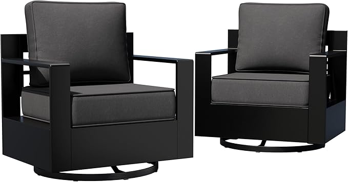 Aluminum Outdoor Swivel Rocker Patio Chairs Set of 2, All-Weather Metal Outdoor Chair with 6 Inch Thick Cushions, Deep Setting for Garden, Outside and Porch