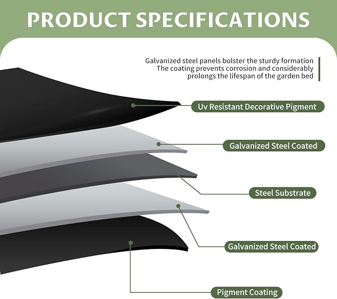 SUNYRISY 3 Pcs Galvanized Raised Garden Bed with Tomato Cages Trellis, Metal Outdoor Planter Garden Box with Plant Stakes Support for Climbing Plants Gardening Flowers Vegetables Herbs, Black