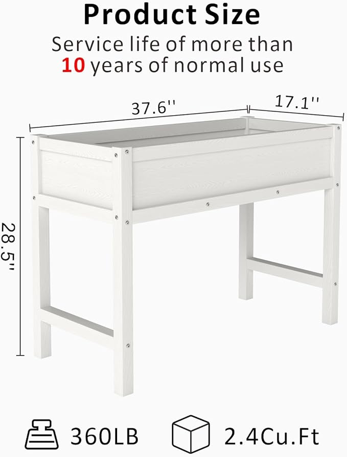 Raised Garden Beds Outdoor with Legs,Outdoor Planter Box,Non-Cracking,Rust Resistantand Rot-Resistant for Vegetable Garden for Backyard, Patio, Balcony Outdoors/Indoors White