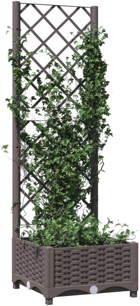 Garden Planter with Trellis, Trellis with Planter Box, Outdoor Raised Garden Bed for Climbing Plants, Raised Garden Bed Garden Planter Box, Brown 15.7"x15.7"x47.8" PP