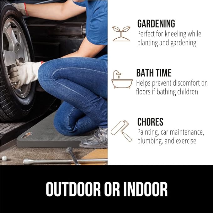 GORILLA GRIP Extra Thick Patent Pending Garden Kneeling Pad, 17.5 x 11 Inch Supportive Soft Foam Knee Cushioning for Gardening, Water Resistant, Bathing Baby Working Supplies, Lightweight 2 Pack Black