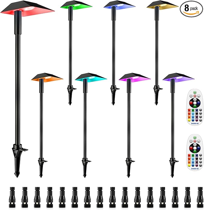 5W RGBW Low Voltage Landscape Lights LED Pathway Lights with Connectors,IP66 Waterproof Color Changing Landscape Lighting 12-24V Landscape Path Light for Walkway Garden Yard Lawn (8Pack)