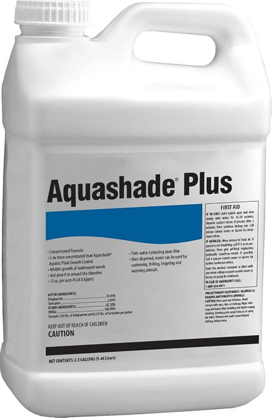 Aquashade Plus Pond Dye 2.5 Gallon Double-Concentrated EPA-Registered Aquatic Plant Growth Control and Algaecide, Long-Lasting Shade, Safe for Fish, Livestock and Irrigation