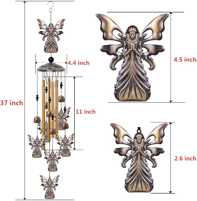 Garden Angel Wind Chimes Outdoor Indoor Decor - With 4 Tubes 6 Bells 7 Angels Wind Chime, Mobile Romantic Wind Catcher, Angel Windchimes for Home, Mom Gifts, Balcony, Tree, Festival, Garden Decoration