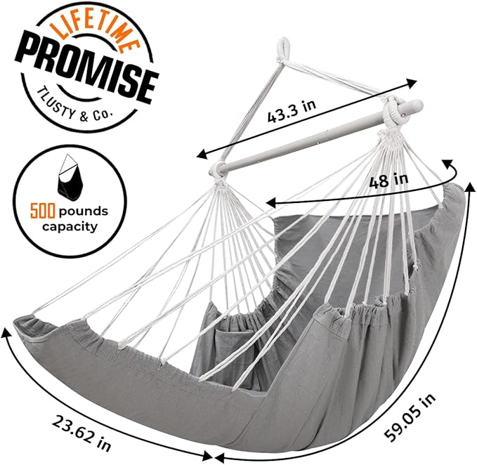 Miztli Hammock Chair Hanging Chair Swing for Bedroom with Foot Rest, Max 500 Lbs, Steel Spreader Bar with Anti-Slip Rings-2 Cushions Included-Indoor and Outdoor