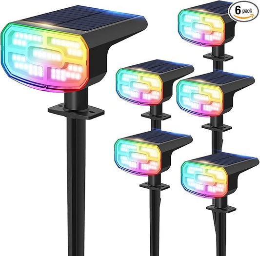 Color Changing Solar Spot Lights Outdoor Waterproof IP65,9 Lighting Modes Multicolor RGB Halloween Spotlight for Porches Yard Gardens Landscape Deconrations-6 Pack